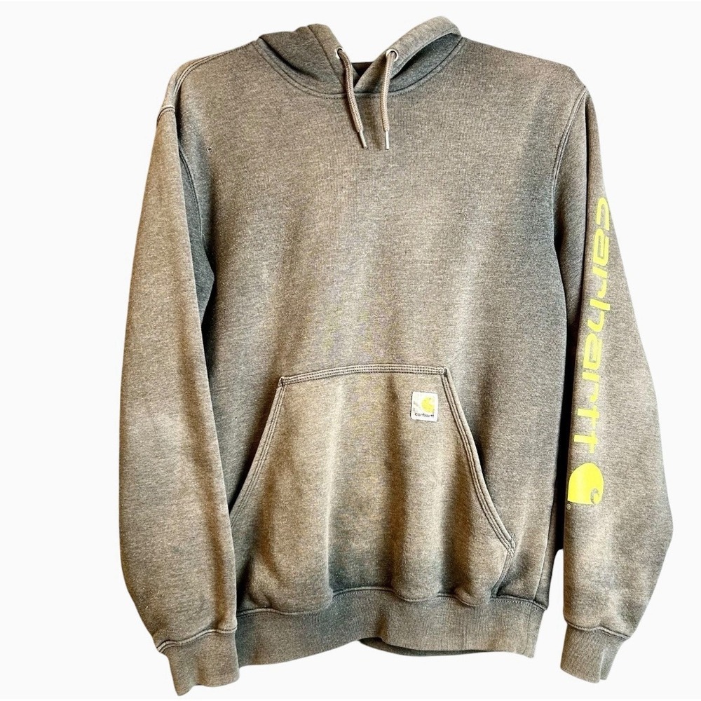 Vintage Carhartt Faded Grey Sun Dyed Workwear Hoodie Sweatshirt Size Small